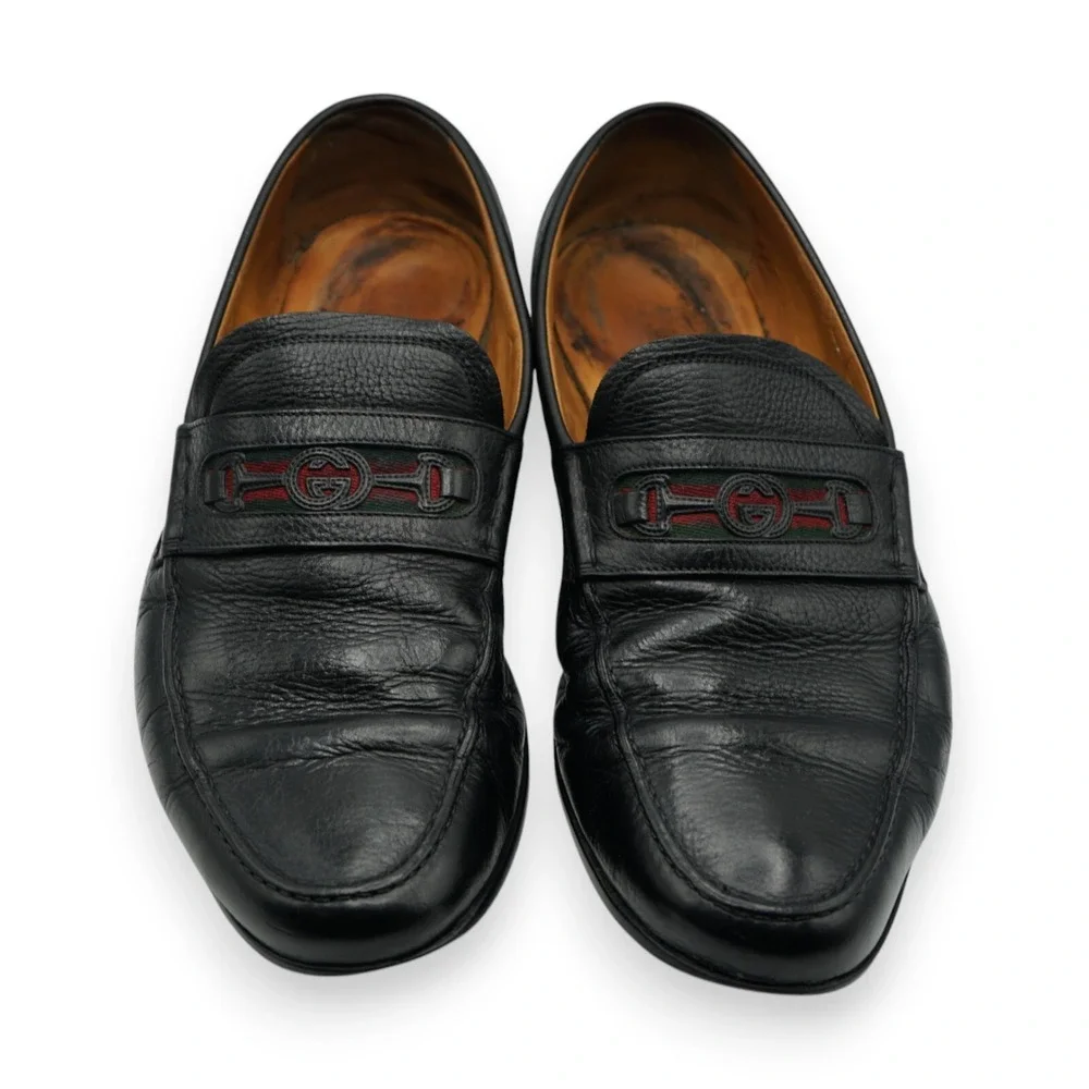 Gucci Black Leather GG Interlocking  Men's Loafers  Size 10.5 Retail‎ $650